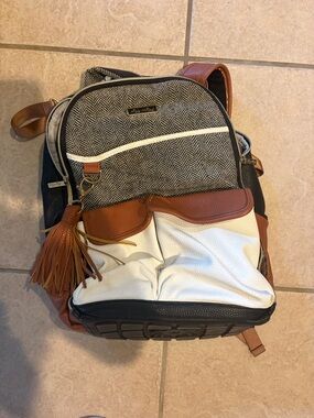 Itzy Ritzy Herringbone Diaper Backpack in Brown, Black & White